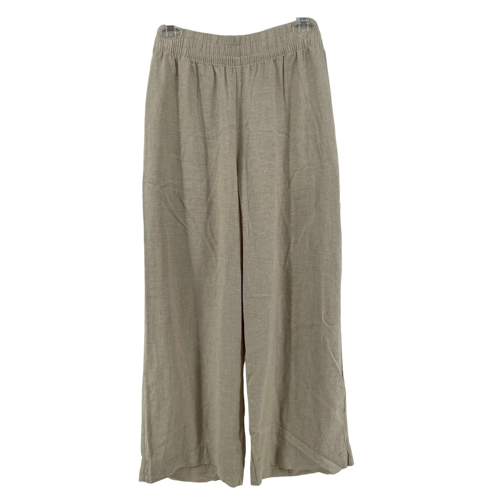 Old Navy Linen Blend Pants Women Large Oatmeal Wide Leg High Rise Baggy